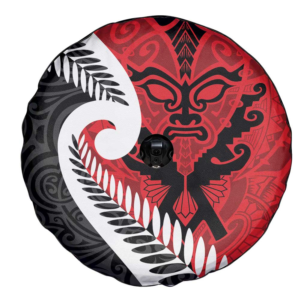 Silver Fern Koru Swirls with Maori Ta Moko Spare Tire Cover - Vibe Hoodie Shop