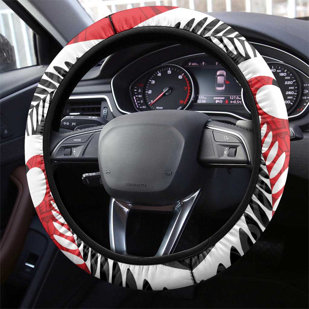 Silver Fern Koru Swirls with Maori Ta Moko Steering Wheel Cover