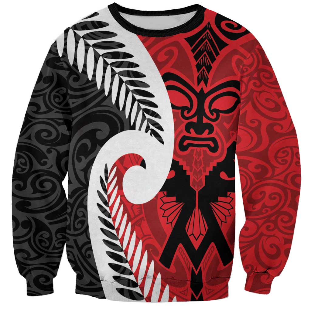 Silver Fern Koru Swirls with Maori Ta Moko Sweatshirt - Vibe Hoodie Shop