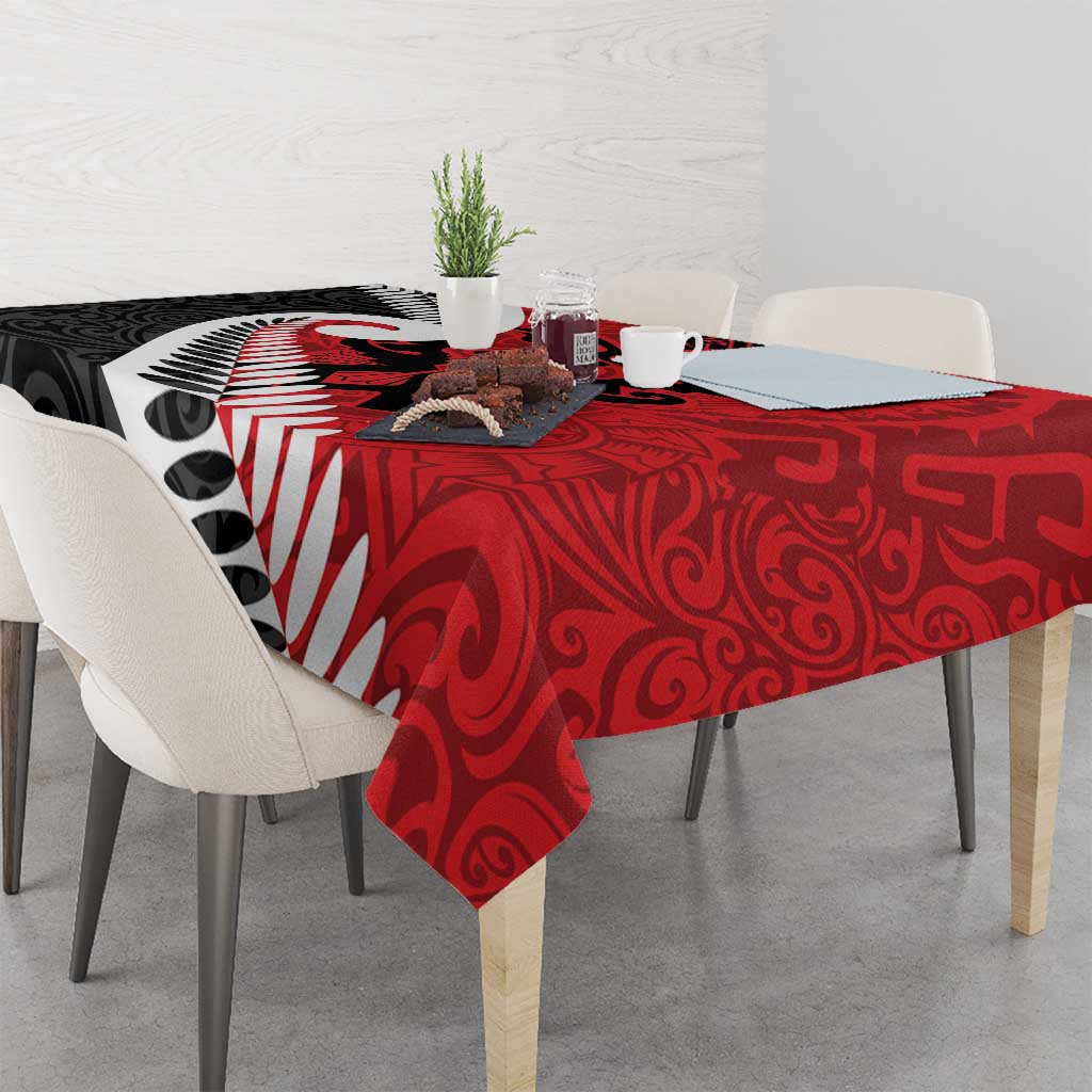 Silver Fern Koru Swirls with Maori Ta Moko Tablecloth