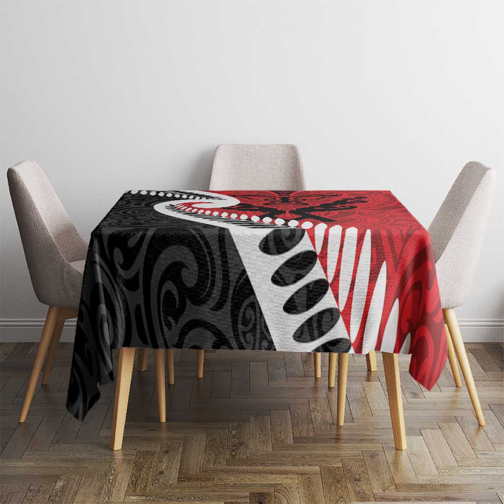 Silver Fern Koru Swirls with Maori Ta Moko Tablecloth