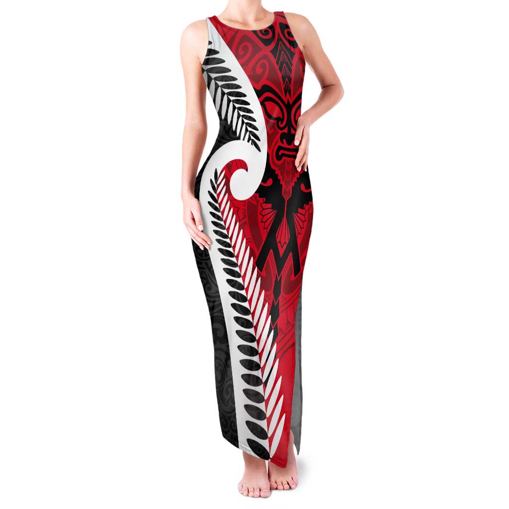 Silver Fern Koru Swirls with Maori Ta Moko Tank Maxi Dress