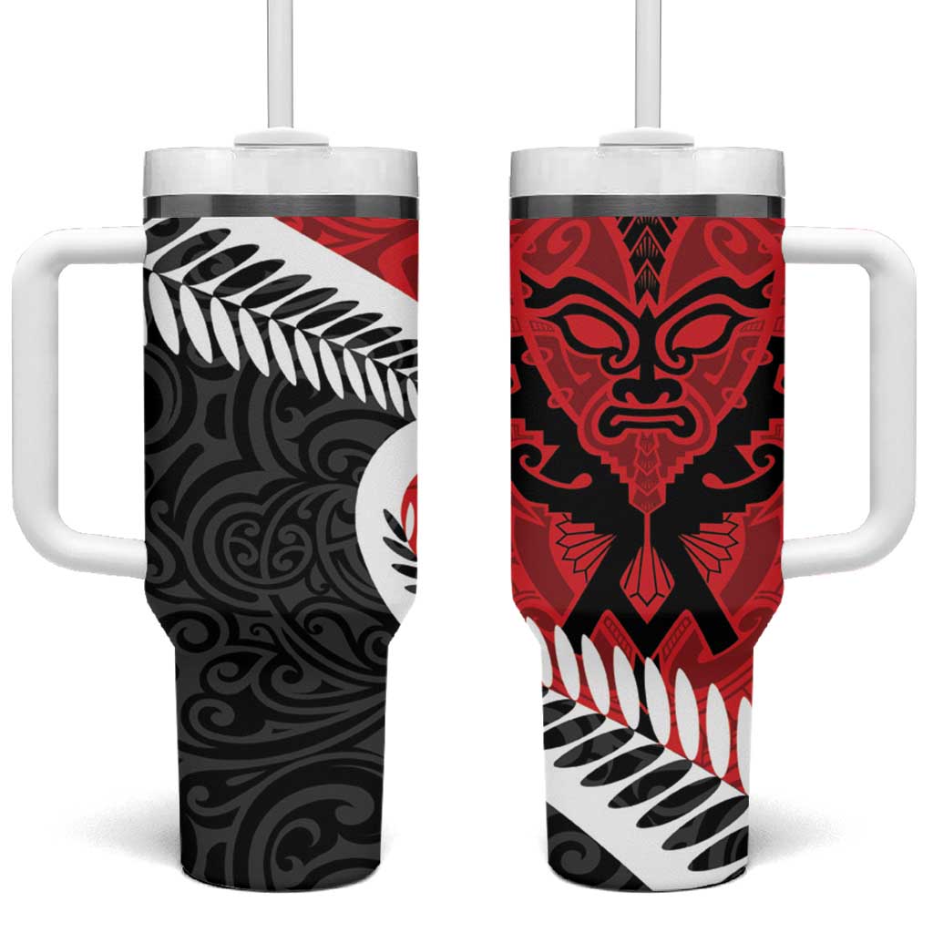 Silver Fern Koru Swirls with Maori Ta Moko Tumbler With Handle