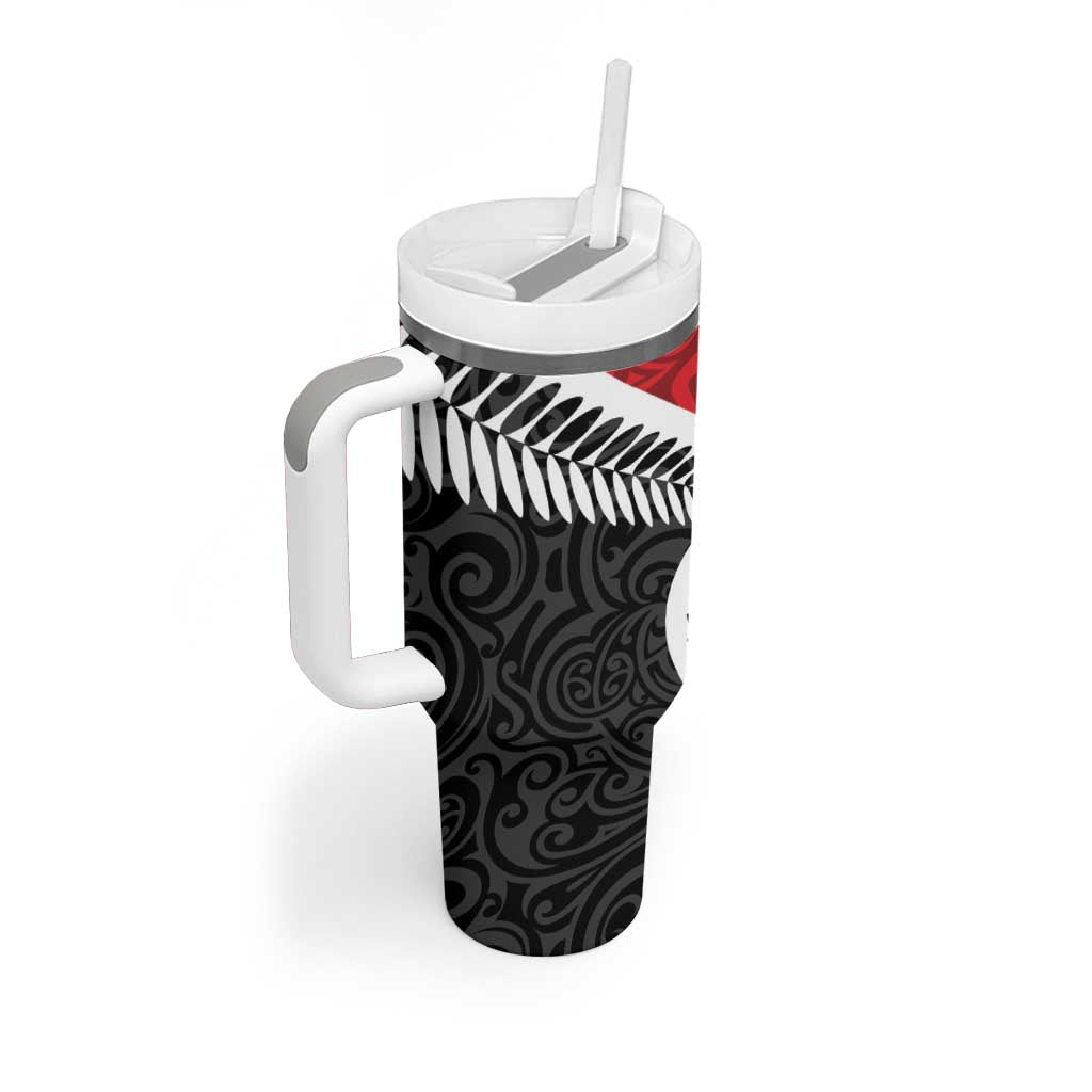 Silver Fern Koru Swirls with Maori Ta Moko Tumbler With Handle