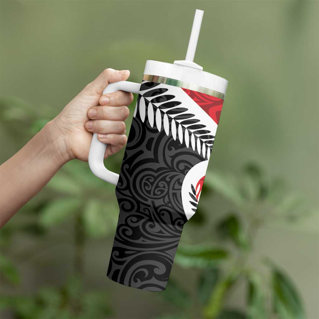 Silver Fern Koru Swirls with Maori Ta Moko Tumbler With Handle