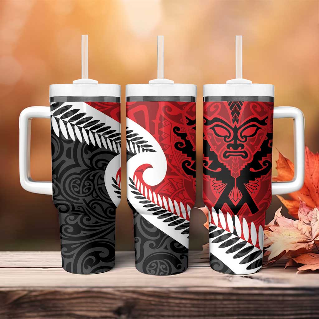 Silver Fern Koru Swirls with Maori Ta Moko Tumbler With Handle