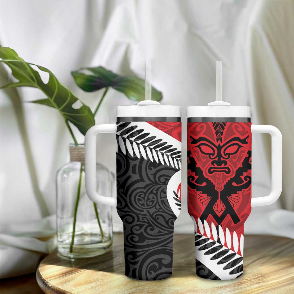 Silver Fern Koru Swirls with Maori Ta Moko Tumbler With Handle