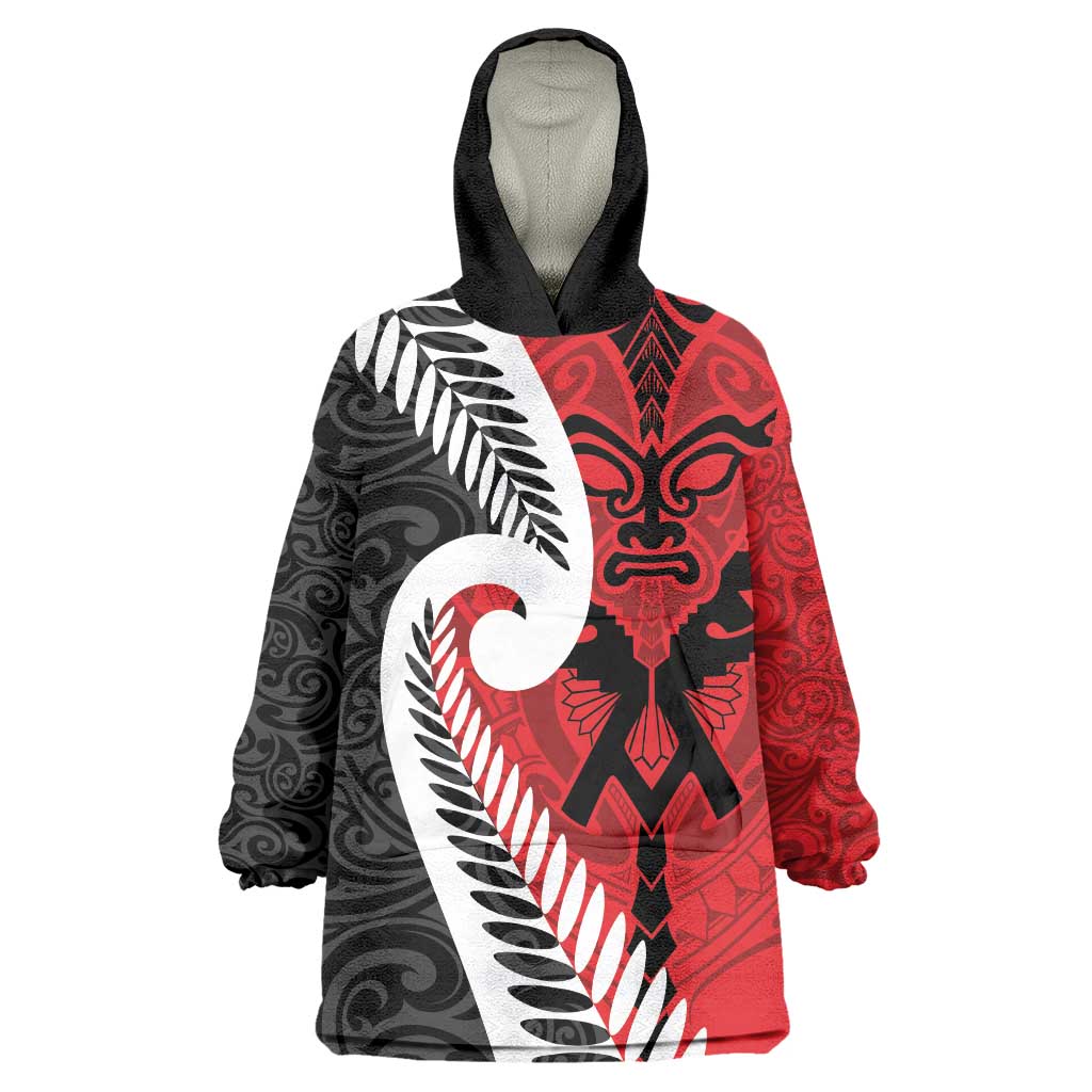 Silver Fern Koru Swirls with Maori Ta Moko Wearable Blanket Hoodie - Vibe Hoodie Shop