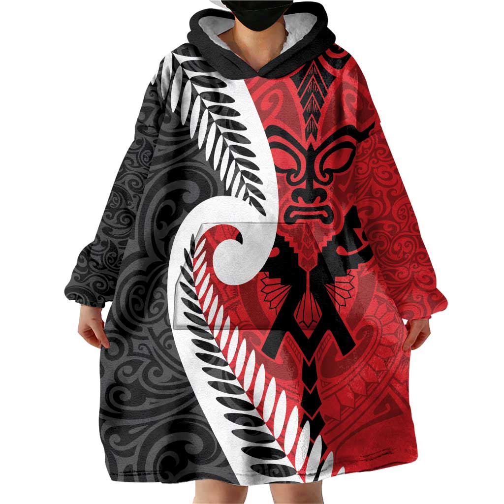 Silver Fern Koru Swirls with Maori Ta Moko Wearable Blanket Hoodie - Vibe Hoodie Shop