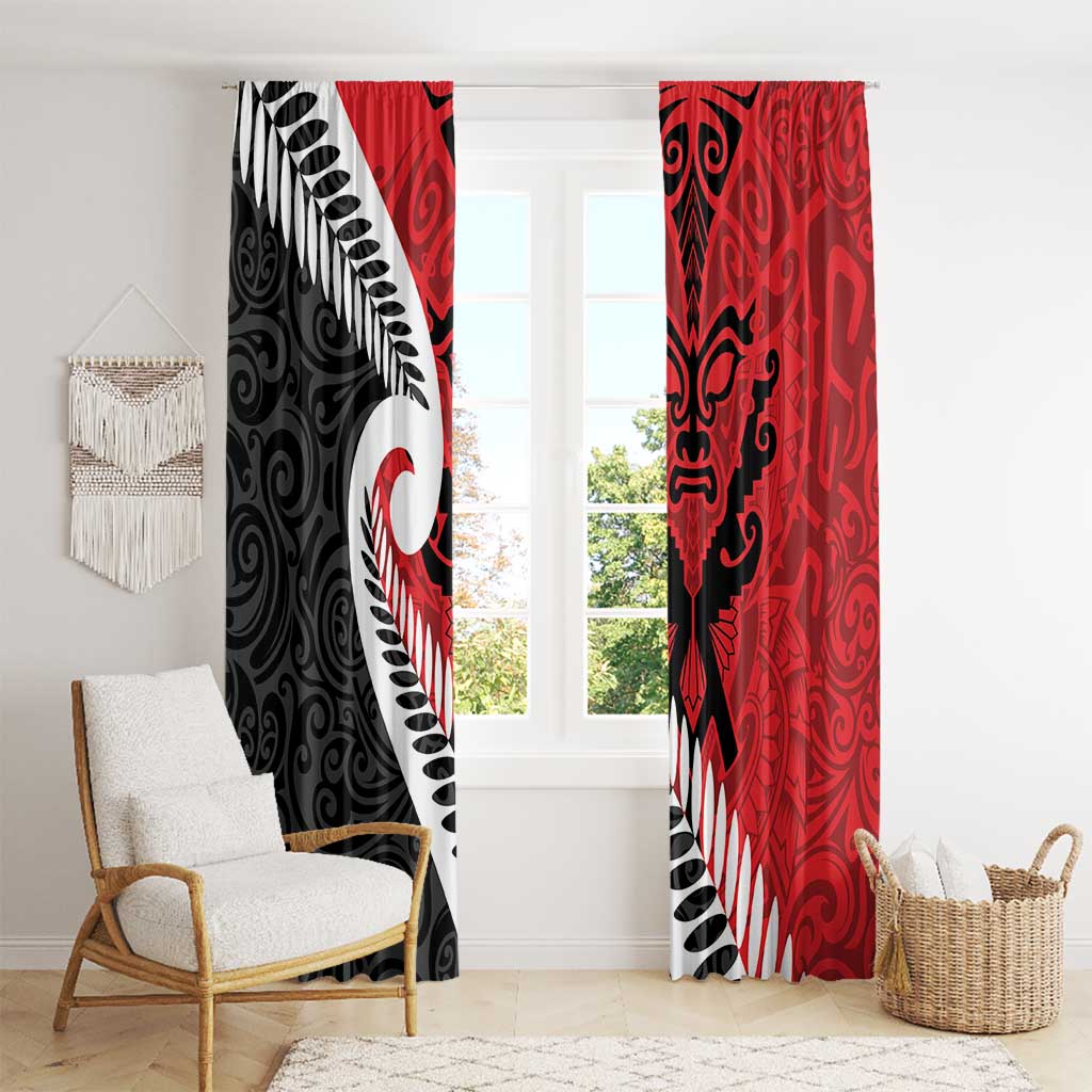 Silver Fern Koru Swirls with Maori Ta Moko Window Curtain