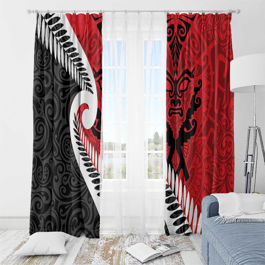 Silver Fern Koru Swirls with Maori Ta Moko Window Curtain