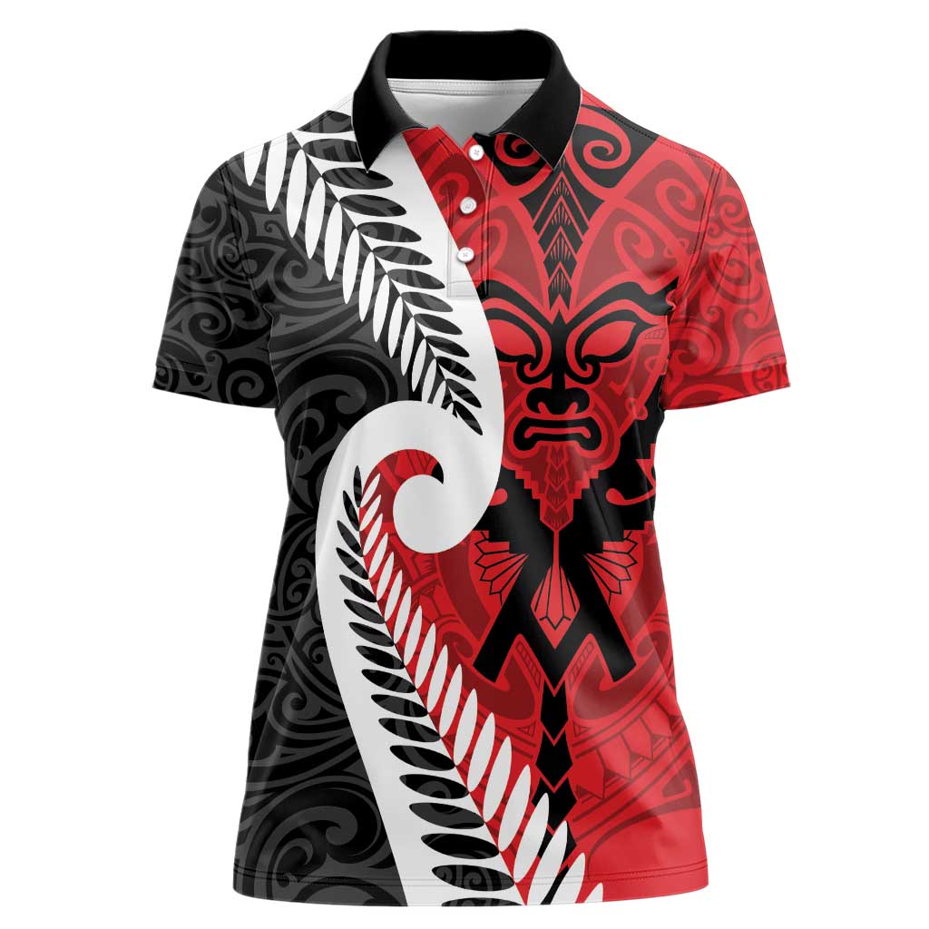 Silver Fern Koru Swirls with Maori Ta Moko Women Polo Shirt - Vibe Hoodie Shop