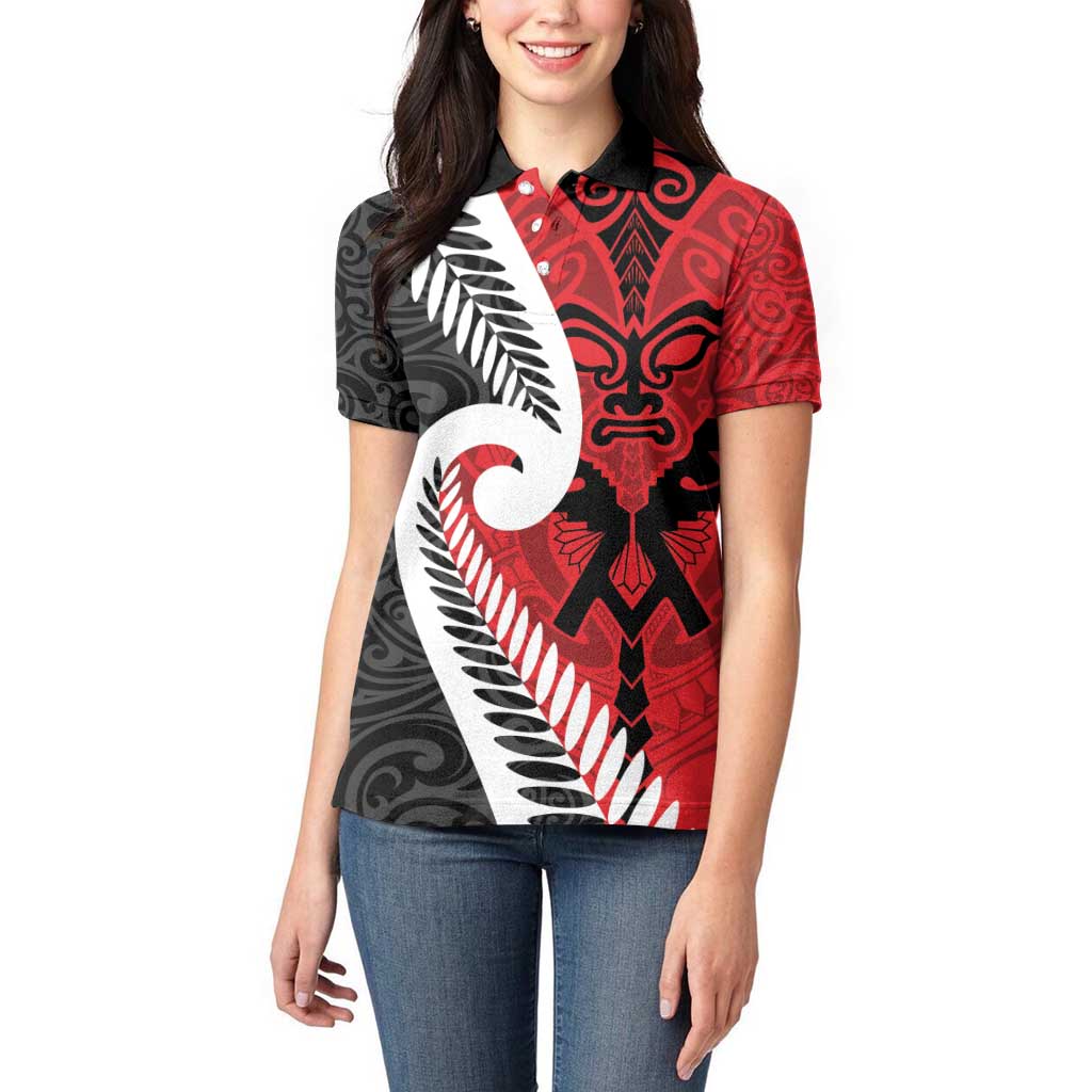 Silver Fern Koru Swirls with Maori Ta Moko Women Polo Shirt - Vibe Hoodie Shop