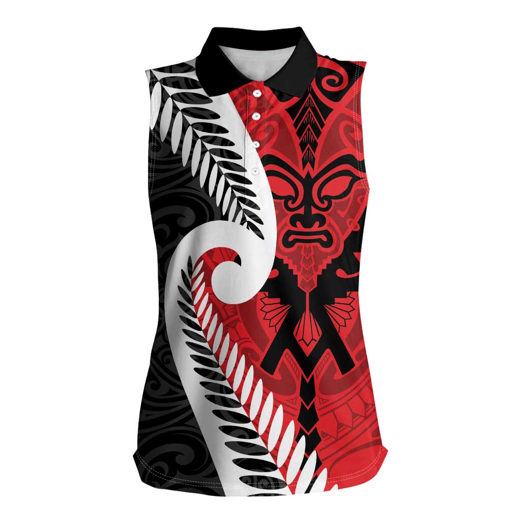 Silver Fern Koru Swirls with Maori Ta Moko Women Sleeveless Polo Shirt