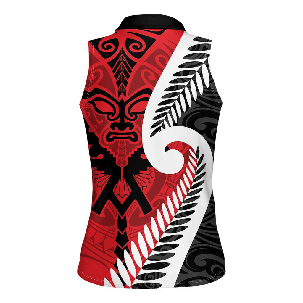 Silver Fern Koru Swirls with Maori Ta Moko Women Sleeveless Polo Shirt