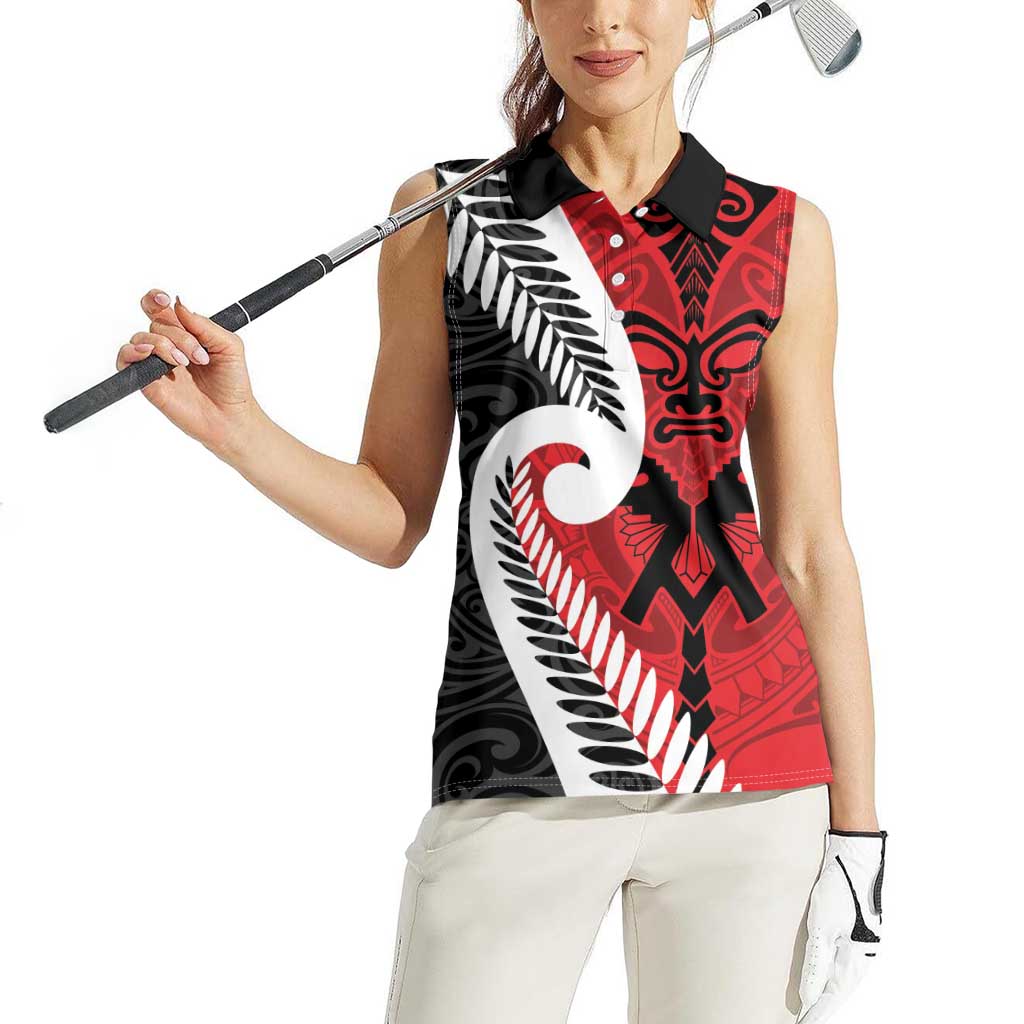 Silver Fern Koru Swirls with Maori Ta Moko Women Sleeveless Polo Shirt