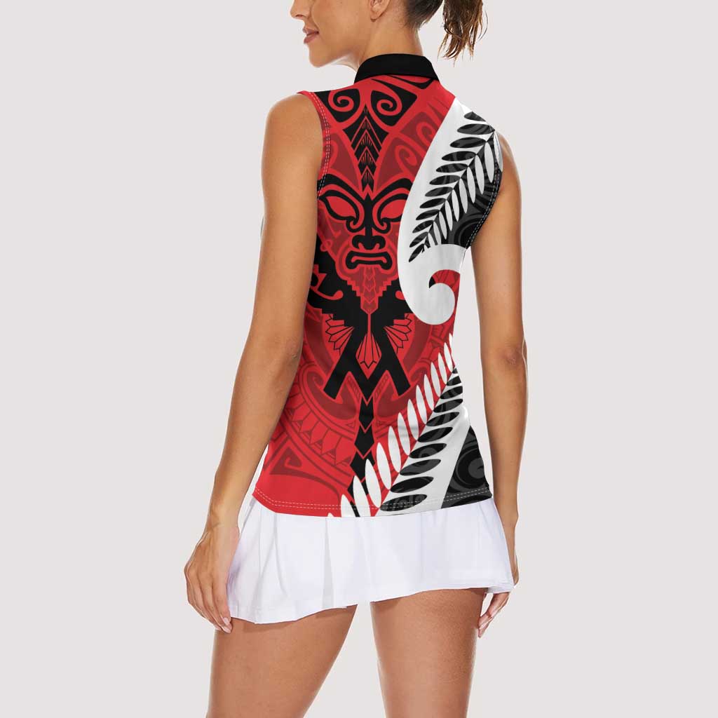 Silver Fern Koru Swirls with Maori Ta Moko Women Sleeveless Polo Shirt