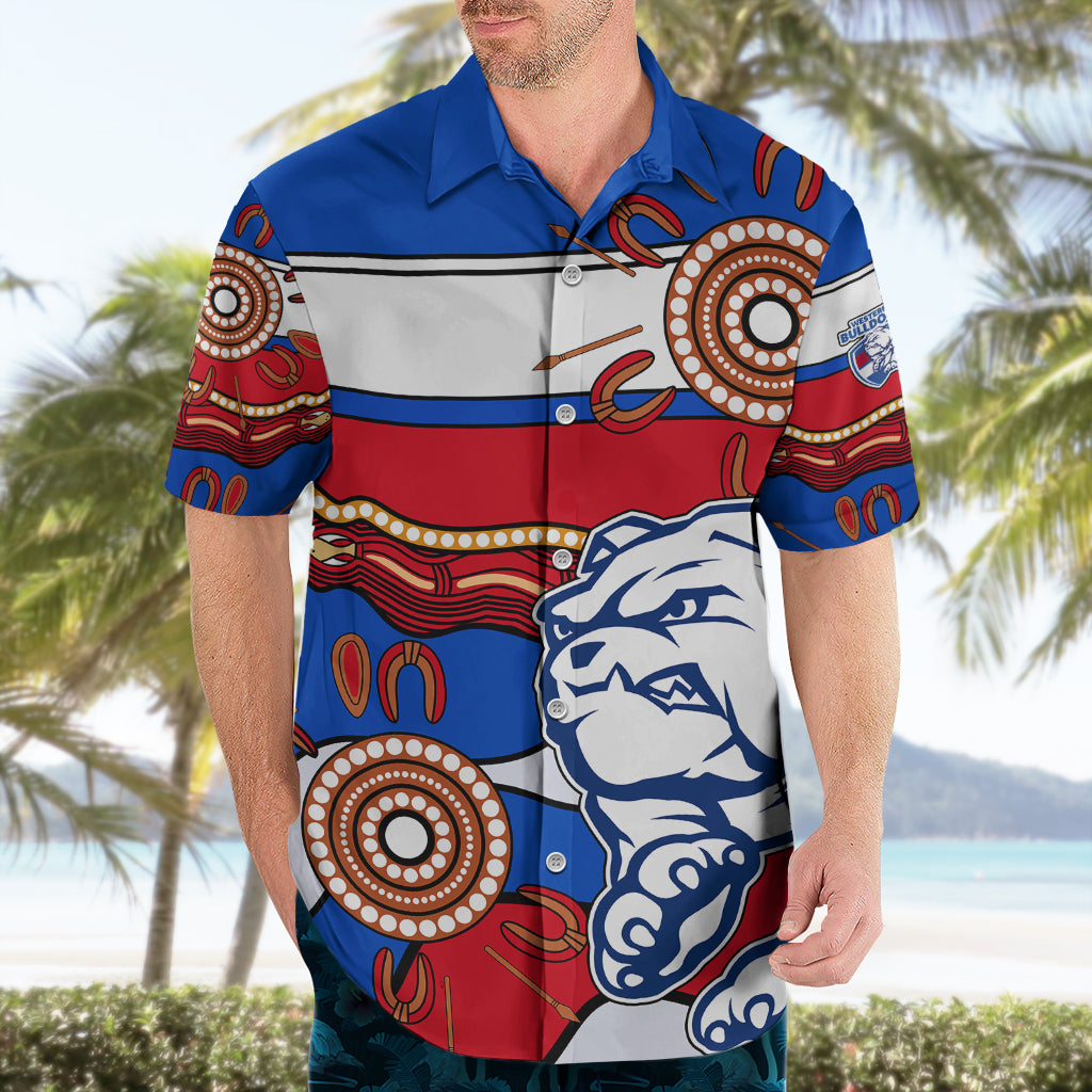(Custom Text And Number)  AFL Bulldogs Football Hawaiian Shirt Western Aboriginal Simple Style - Vibe Hoodie Shop