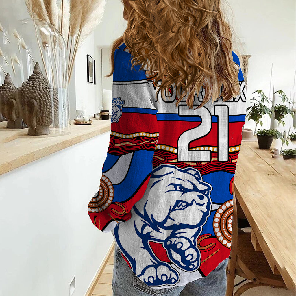(Custom Text And Number)  AFL Bulldogs Football Women Casual Shirt Western Aboriginal Simple Style - Vibe Hoodie Shop