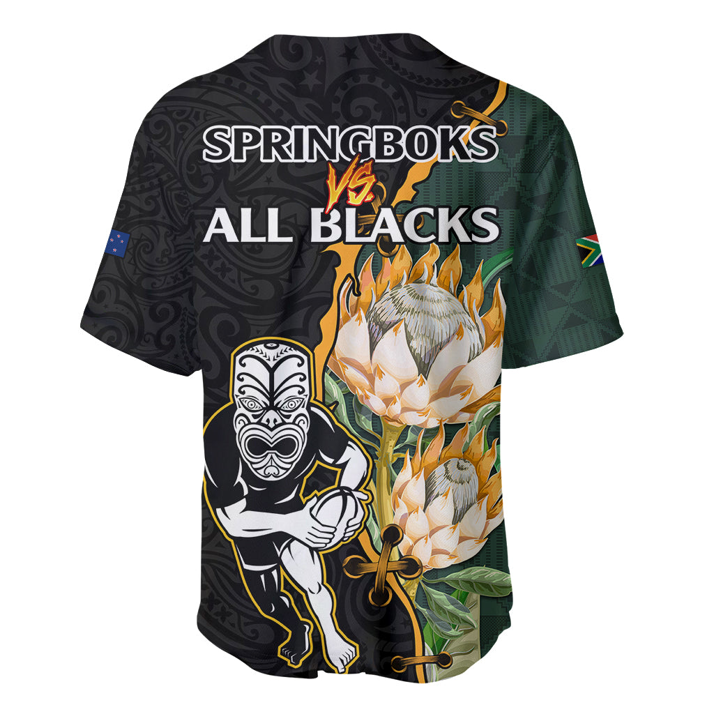 South Africa Protea and New Zealand Baseball Jersey Go All Black-Springboks Rugby with Kente And Maori - Vibe Hoodie Shop