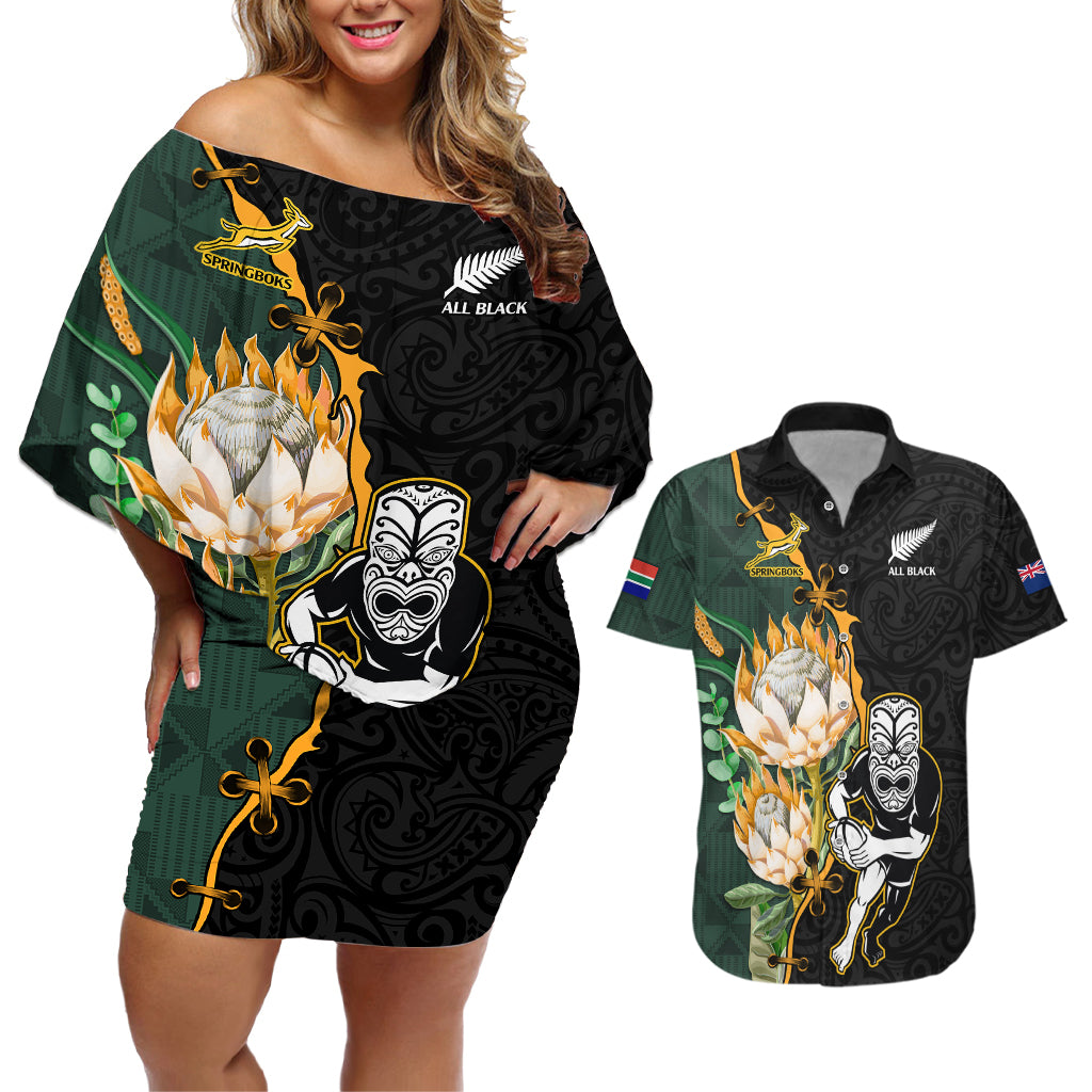 south-africa-protea-and-new-zealand-couples-matching-off-shoulder-short-dress-and-hawaiian-shirt-go-all-black-springboks-rugby-with-kente-and-maori