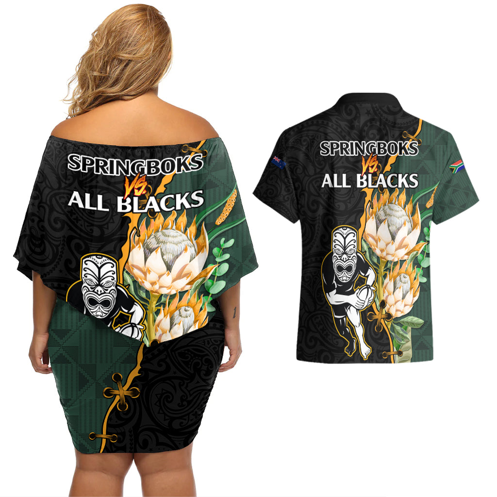 south-africa-protea-and-new-zealand-couples-matching-off-shoulder-short-dress-and-hawaiian-shirt-go-all-black-springboks-rugby-with-kente-and-maori