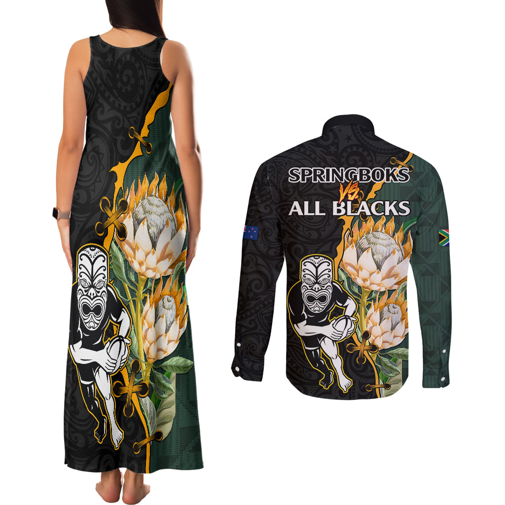 south-africa-protea-and-new-zealand-couples-matching-tank-maxi-dress-and-long-sleeve-button-shirts-go-all-black-springboks-rugby-with-kente-and-maori
