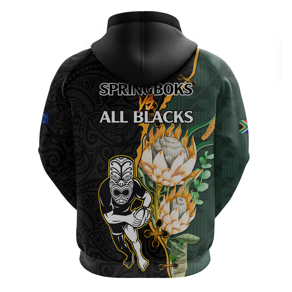South Africa Protea and New Zealand Hoodie Go All Black-Springboks Rugby with Kente And Maori LT9 - Vibe Hoodie Shop