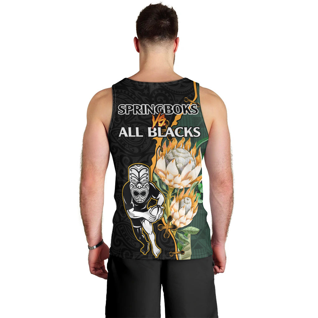 South Africa Protea and New Zealand Men Tank Top Go All Black-Springboks Rugby with Kente And Maori - Vibe Hoodie Shop