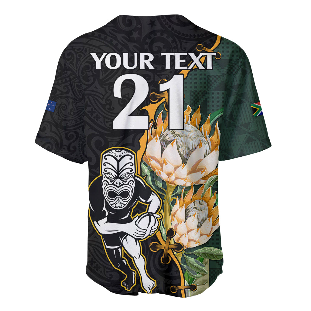 Custom South Africa Protea and New Zealand Baseball Jersey Go All Black-Springboks Rugby with Kente And Maori - Vibe Hoodie Shop