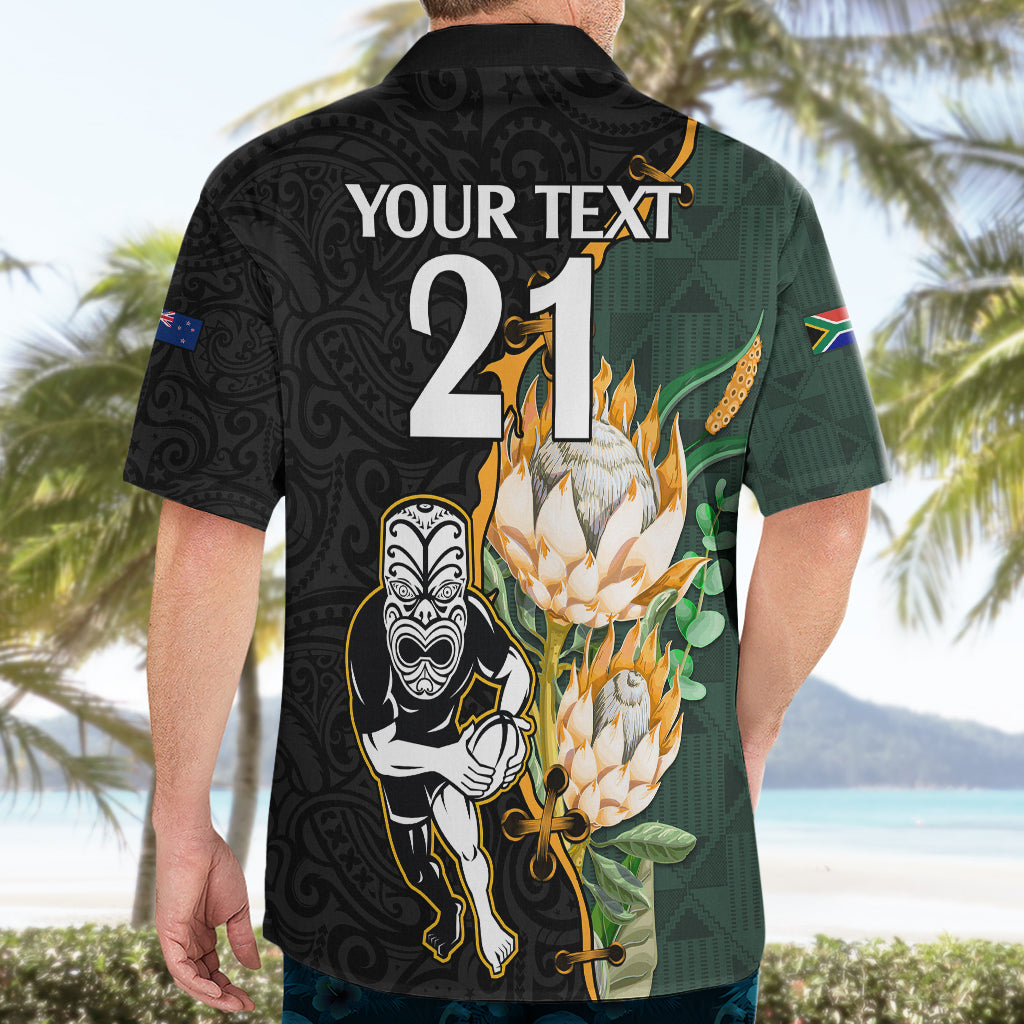 Custom South Africa Protea and New Zealand Hawaiian Shirt Go All Black-Springboks Rugby with Kente And Maori - Vibe Hoodie Shop