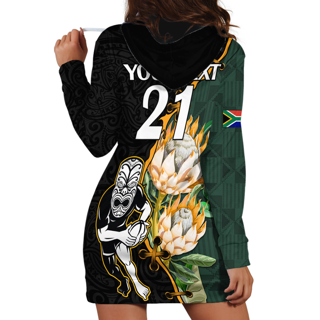 Custom South Africa Protea and New Zealand Hoodie Go All Black-Springboks Rugby with Kente And Maori LT9 - Vibe Hoodie Shop