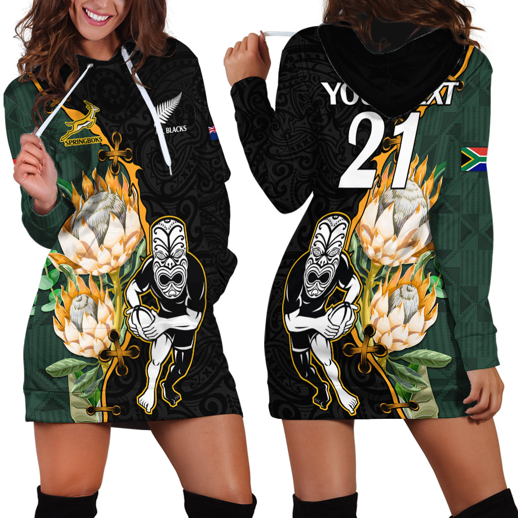 Custom South Africa Protea and New Zealand Hoodie Go All Black-Springboks Rugby with Kente And Maori LT9 - Vibe Hoodie Shop