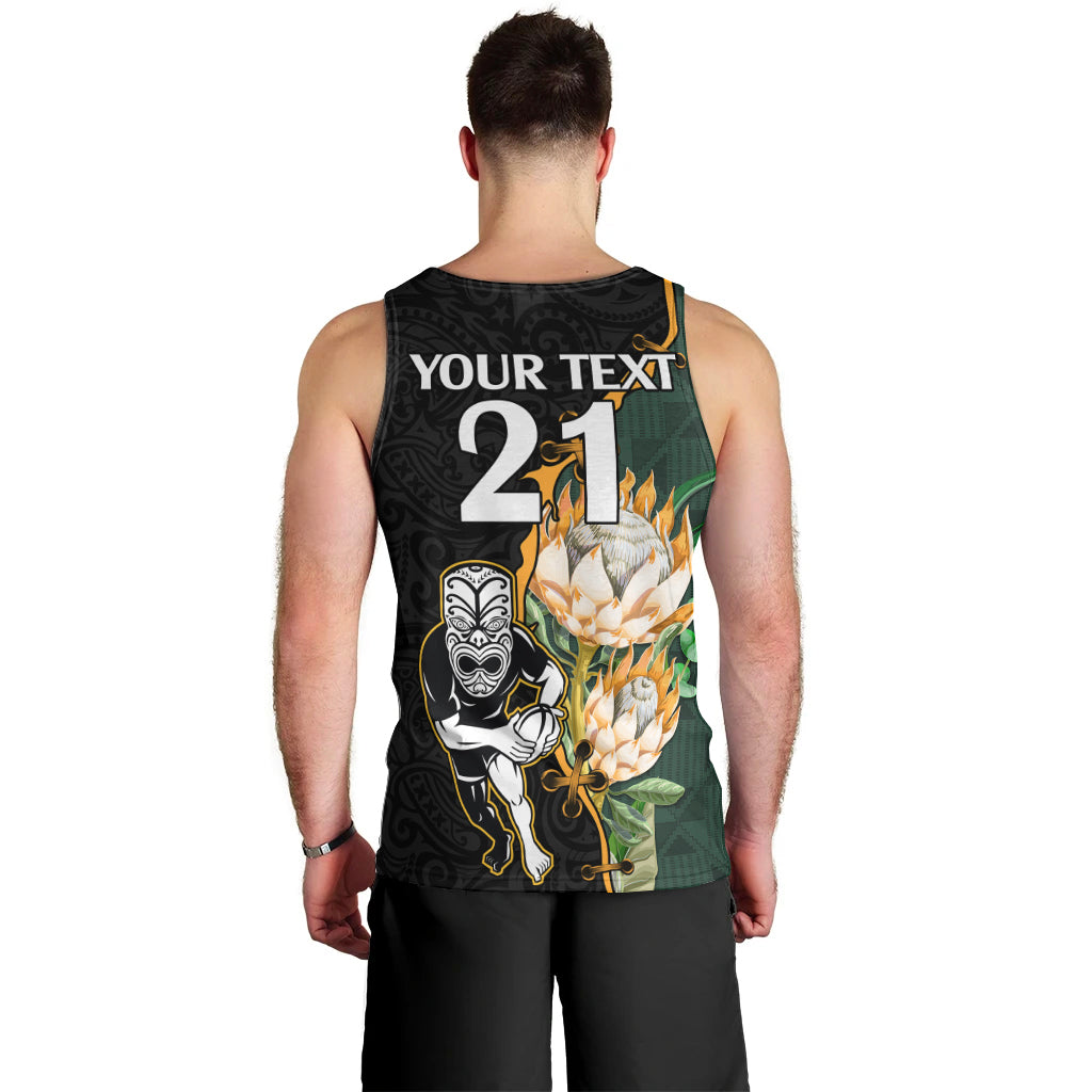 Custom South Africa Protea and New Zealand Men Tank Top Go All Black-Springboks Rugby with Kente And Maori - Vibe Hoodie Shop