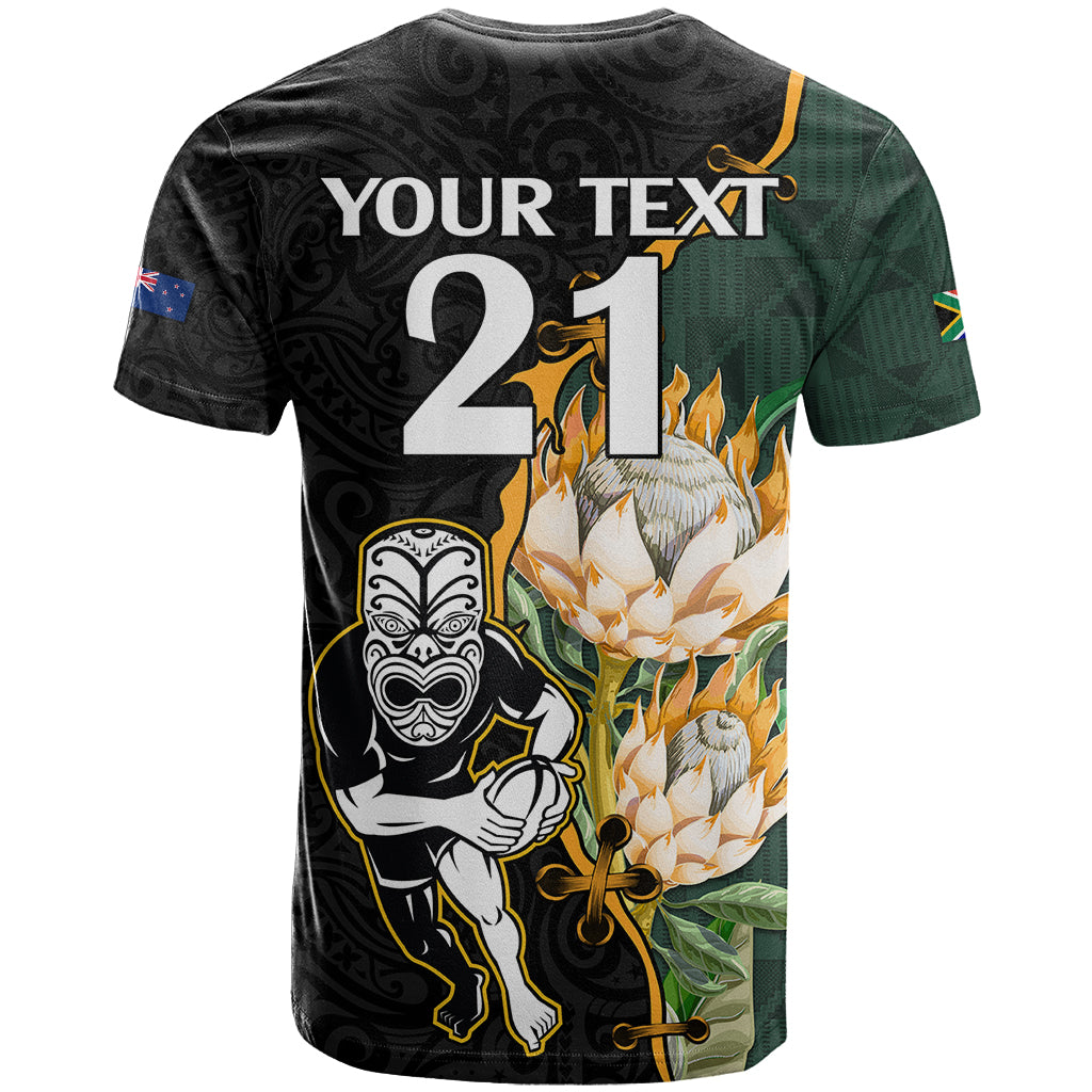 Custom South Africa Protea and New Zealand T Shirt Go All Black-Springboks Rugby with Kente And Maori LT9 - Vibe Hoodie Shop