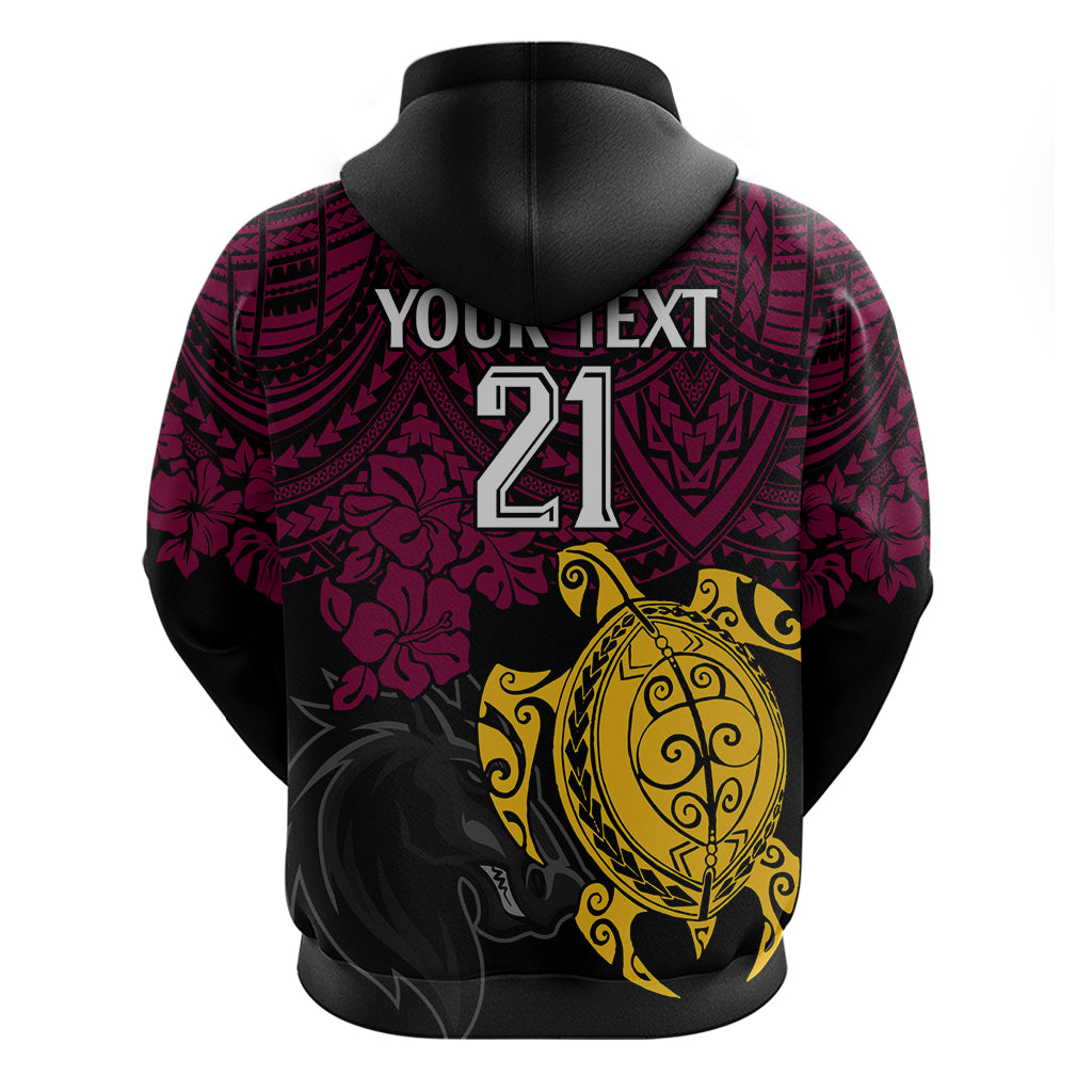 Custom Broncos Rugby Hoodie Brisbane Hibiscus and Turtle With Polynesian Pattern LT9 - Vibe Hoodie Shop