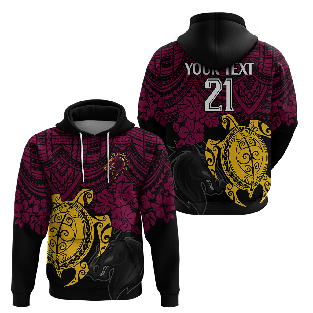 Custom Broncos Rugby Hoodie Brisbane Hibiscus and Turtle With Polynesian Pattern LT9 - Vibe Hoodie Shop