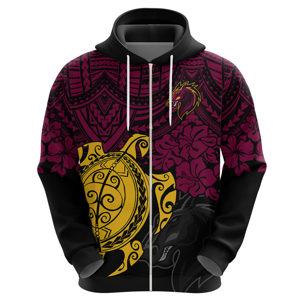Custom Broncos Rugby Hoodie Brisbane Hibiscus and Turtle With Polynesian Pattern LT9 - Vibe Hoodie Shop