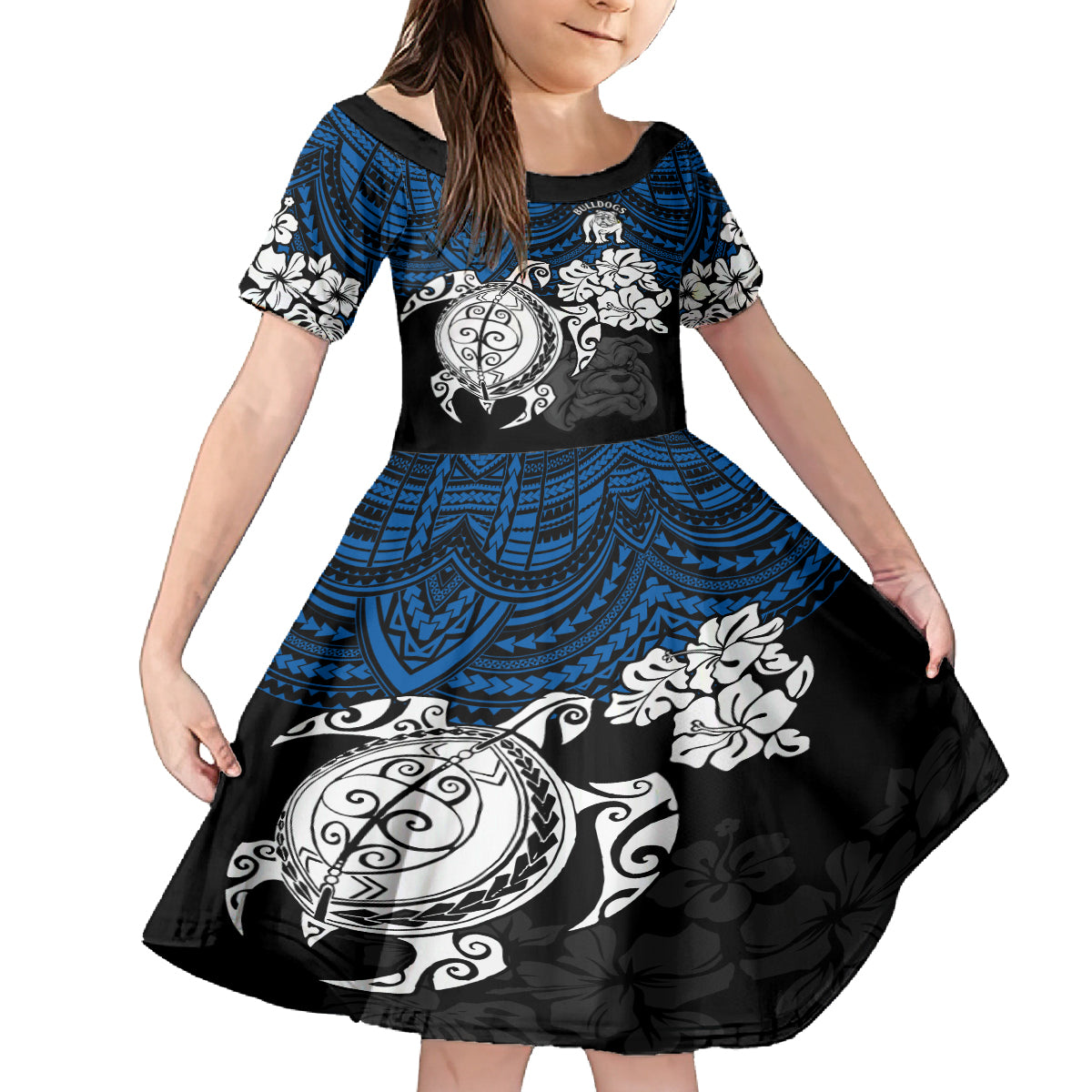 custom-bulldogs-rugby-family-matching-long-sleeve-bodycon-dress-and-hawaiian-shirt-berries-hibiscus-and-turtle-with-polynesian-pattern