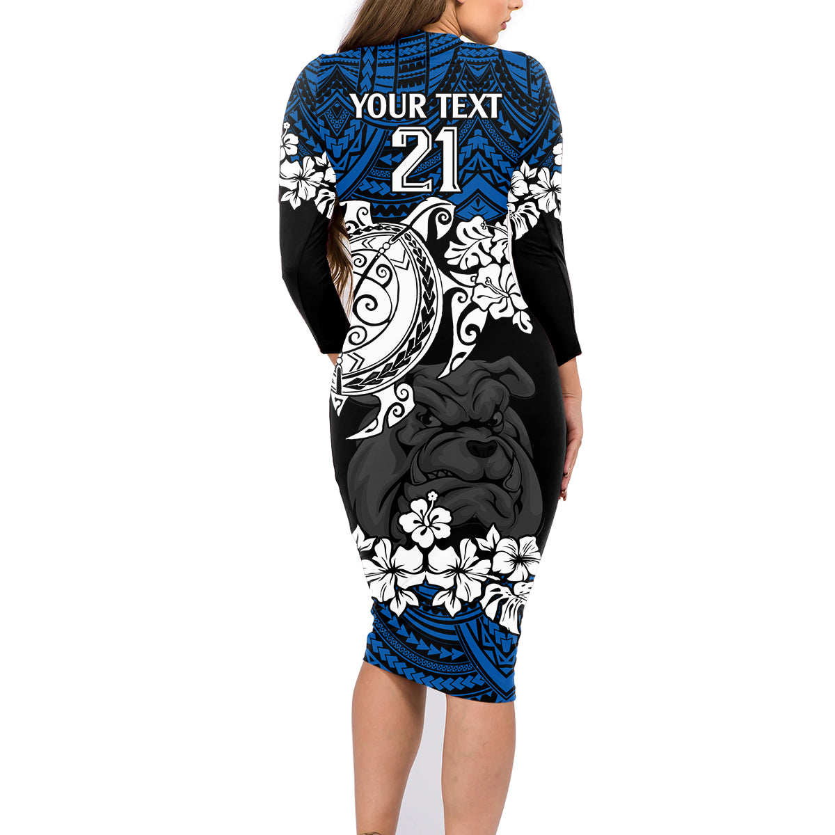 custom-bulldogs-rugby-family-matching-long-sleeve-bodycon-dress-and-hawaiian-shirt-berries-hibiscus-and-turtle-with-polynesian-pattern