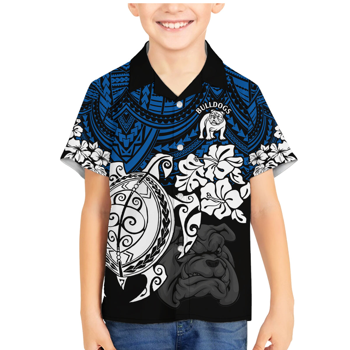 custom-bulldogs-rugby-family-matching-mermaid-dress-and-hawaiian-shirt-berries-hibiscus-and-turtle-with-polynesian-pattern