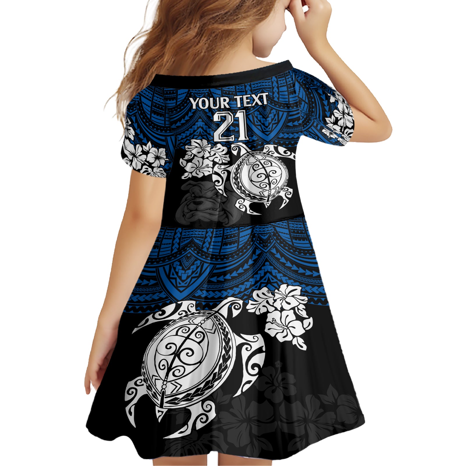 custom-bulldogs-rugby-family-matching-short-sleeve-bodycon-dress-and-hawaiian-shirt-berries-hibiscus-and-turtle-with-polynesian-pattern