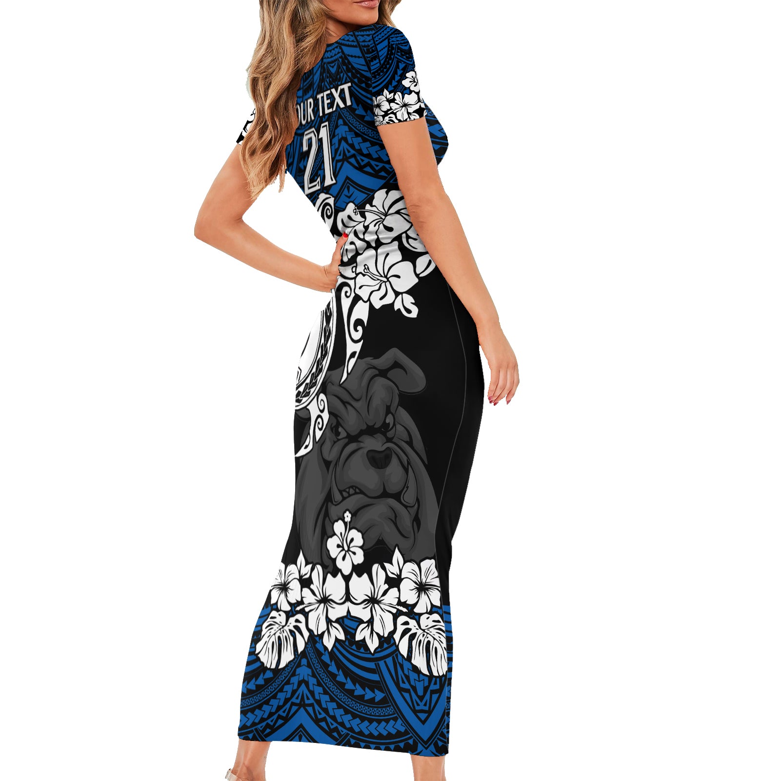 custom-bulldogs-rugby-family-matching-short-sleeve-bodycon-dress-and-hawaiian-shirt-berries-hibiscus-and-turtle-with-polynesian-pattern