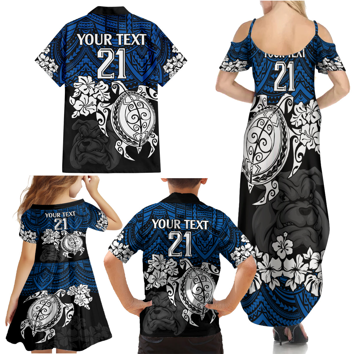 custom-bulldogs-rugby-family-matching-summer-maxi-dress-and-hawaiian-shirt-berries-hibiscus-and-turtle-with-polynesian-pattern