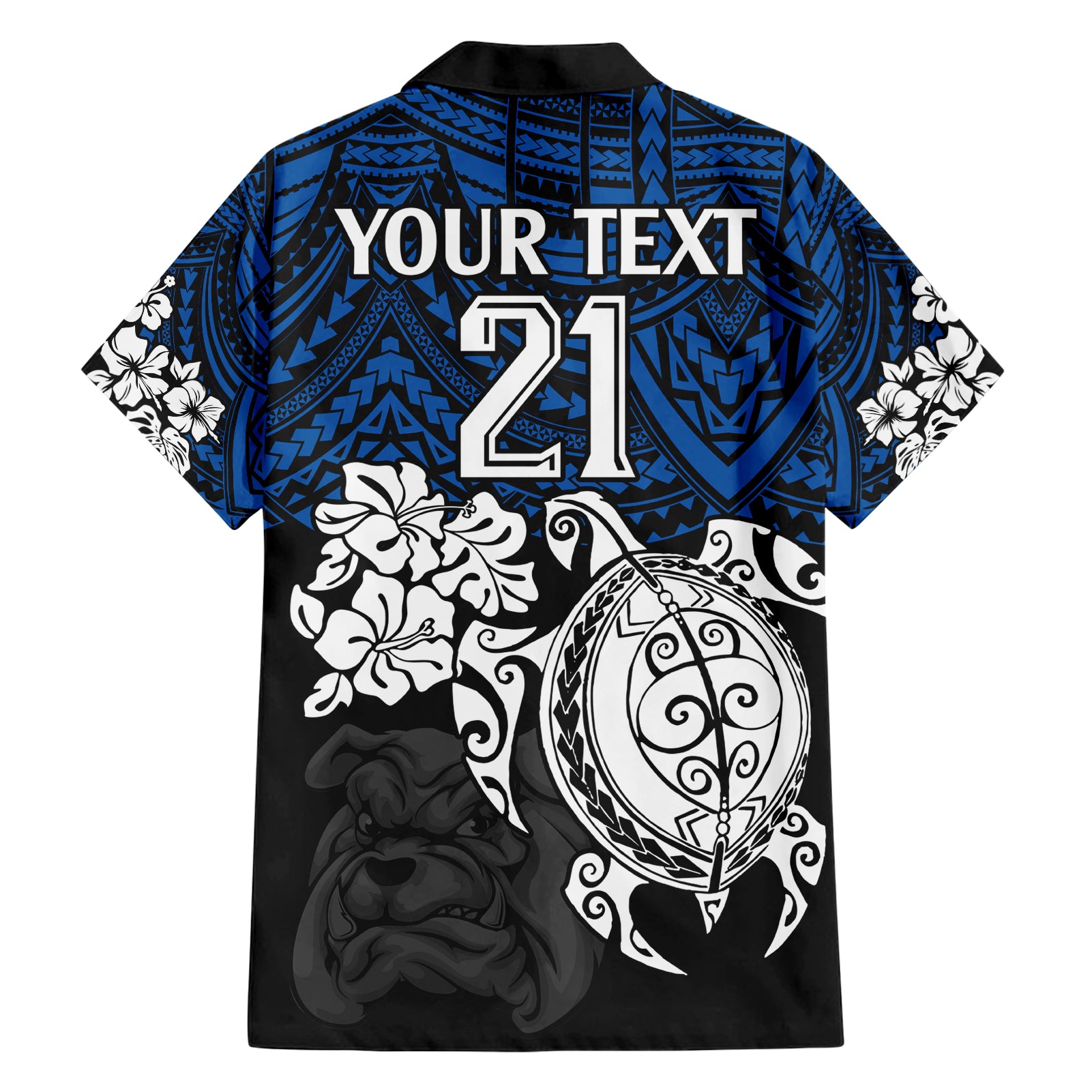 Custom Bulldogs Rugby Hawaiian Shirt Berries Hibiscus and Turtle With Polynesian Pattern - Vibe Hoodie Shop