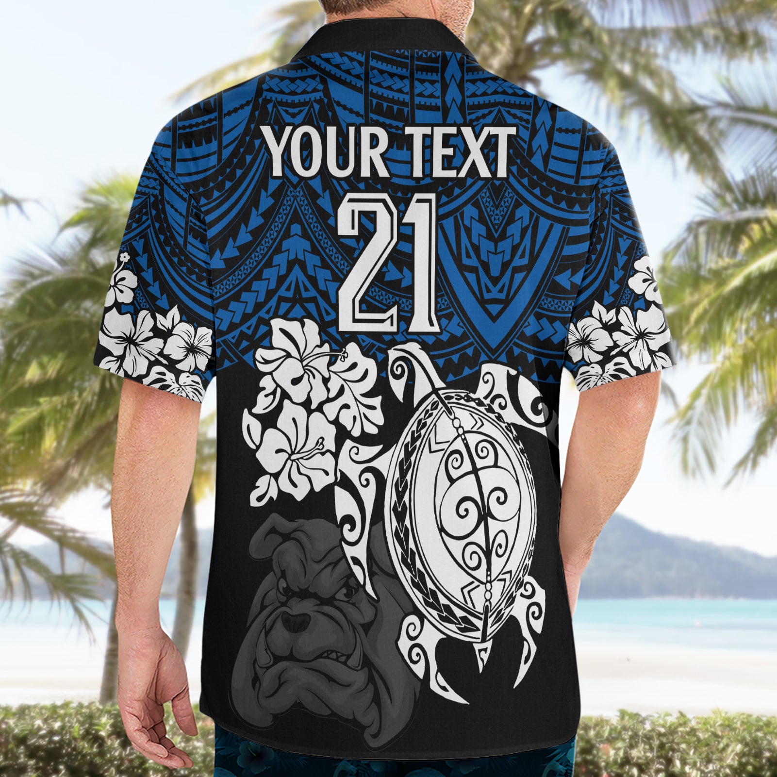 Custom Bulldogs Rugby Hawaiian Shirt Berries Hibiscus and Turtle With Polynesian Pattern - Vibe Hoodie Shop