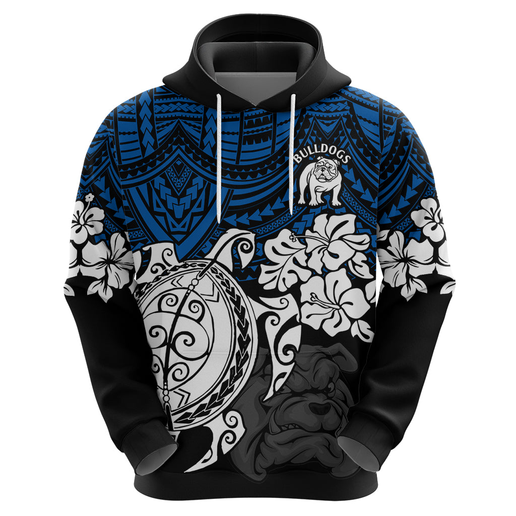 Custom Bulldogs Rugby Hoodie Berries Hibiscus and Turtle With Polynesian Pattern LT9 - Vibe Hoodie Shop