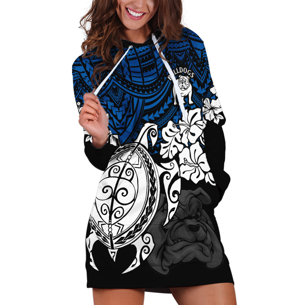 Custom Bulldogs Rugby Hoodie Dress Berries Hibiscus and Turtle With Polynesian Pattern - Vibe Hoodie Shop