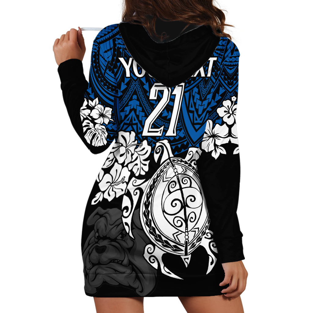 Custom Bulldogs Rugby Hoodie Dress Berries Hibiscus and Turtle With Polynesian Pattern - Vibe Hoodie Shop