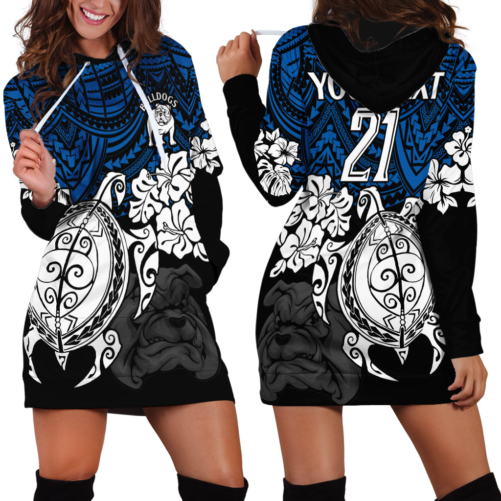 Custom Bulldogs Rugby Hoodie Dress Berries Hibiscus and Turtle With Polynesian Pattern - Vibe Hoodie Shop